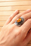 Sterling Amber Shield Ring