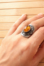 Sterling Amber Shield Ring
