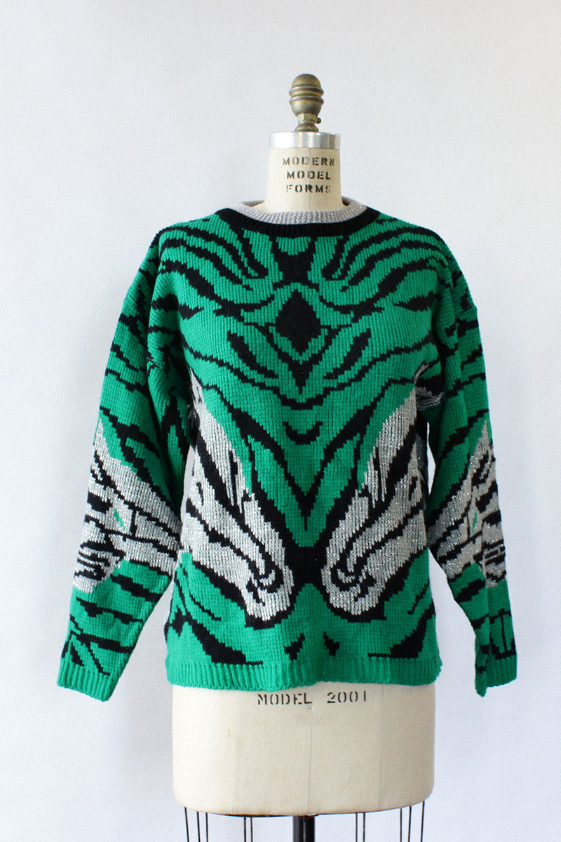 Green Metallic Zebra Sweater S/M/L