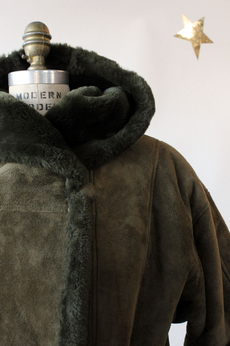 Moss Sherpa Suede Coat S/M