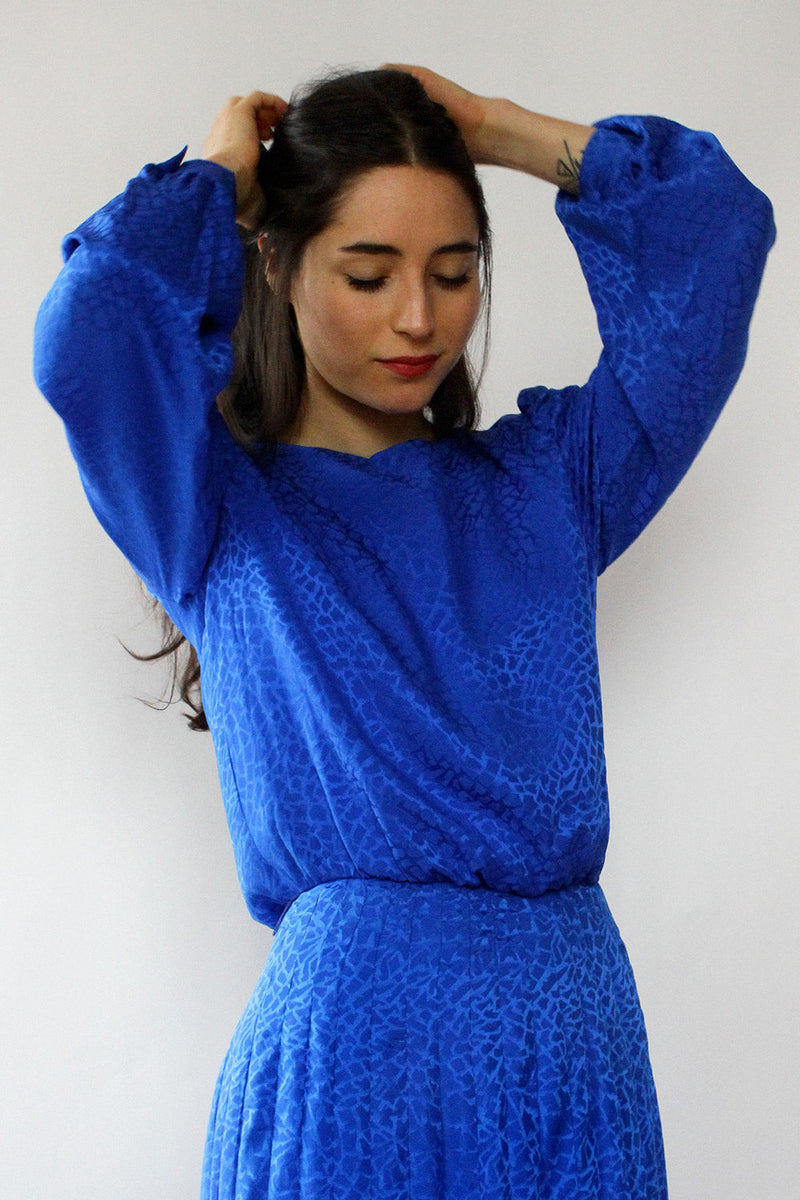Cobalt Silk Pleated Maxi S/M