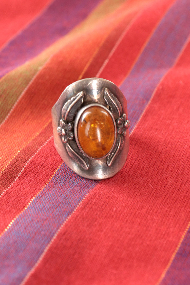 Sterling Amber Shield Ring