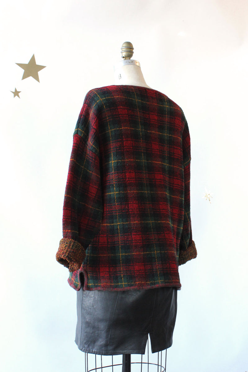 Double Knit Plaid Pullover S-L
