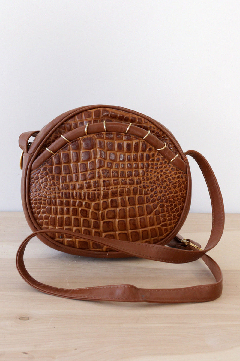 Pantera Croc Embossed Leather Circle Bag