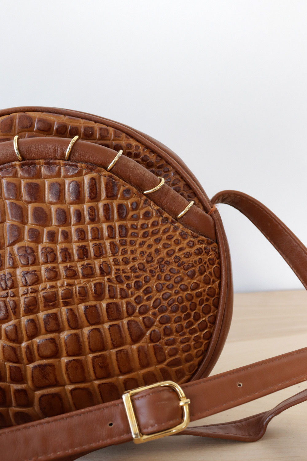 Pantera Croc Embossed Leather Circle Bag