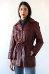 Supple Burgundy Leather Belted Jacket M