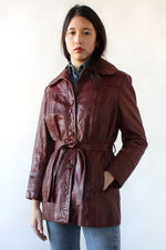 Supple Burgundy Leather Belted Jacket M