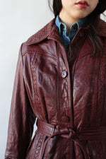 Supple Burgundy Leather Belted Jacket M