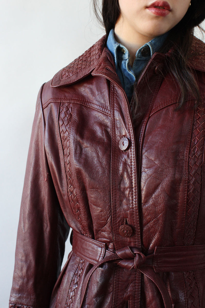 Supple Burgundy Leather Belted Jacket M