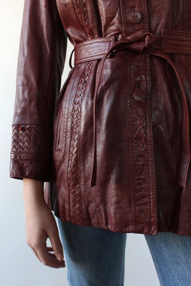 Supple Burgundy Leather Belted Jacket M