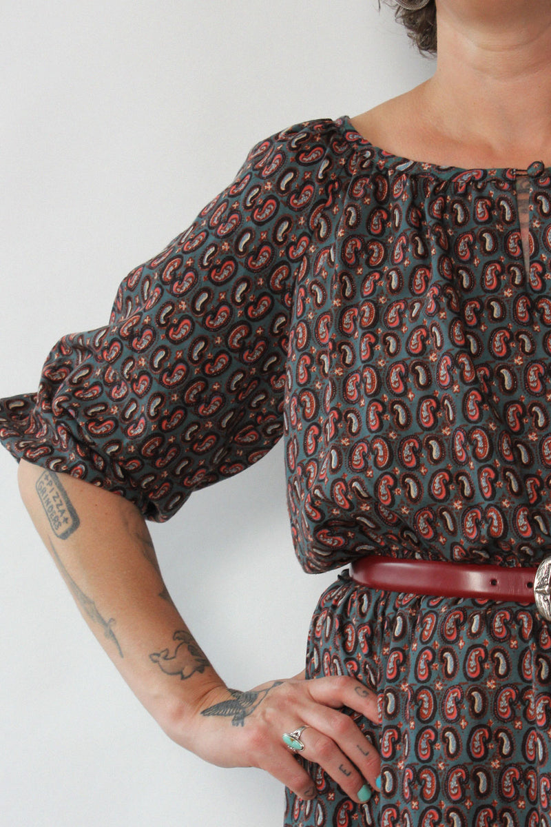 Inky Paisley Peasant Dress with Vest M/L