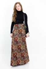 70s Tribal Print Maxi Skirt S