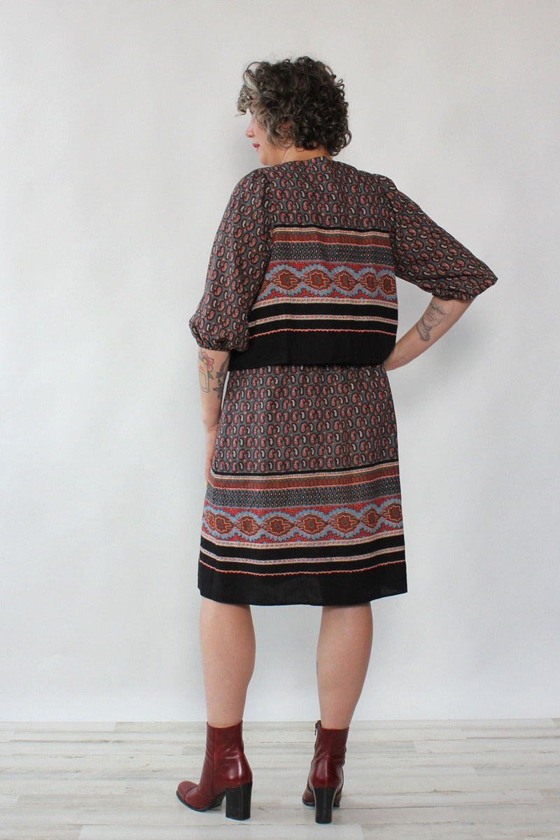Inky Paisley Peasant Dress with Vest M/L