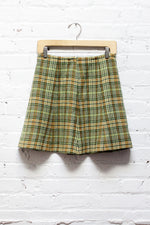60s Green Plaid Skater Skirt S/M
