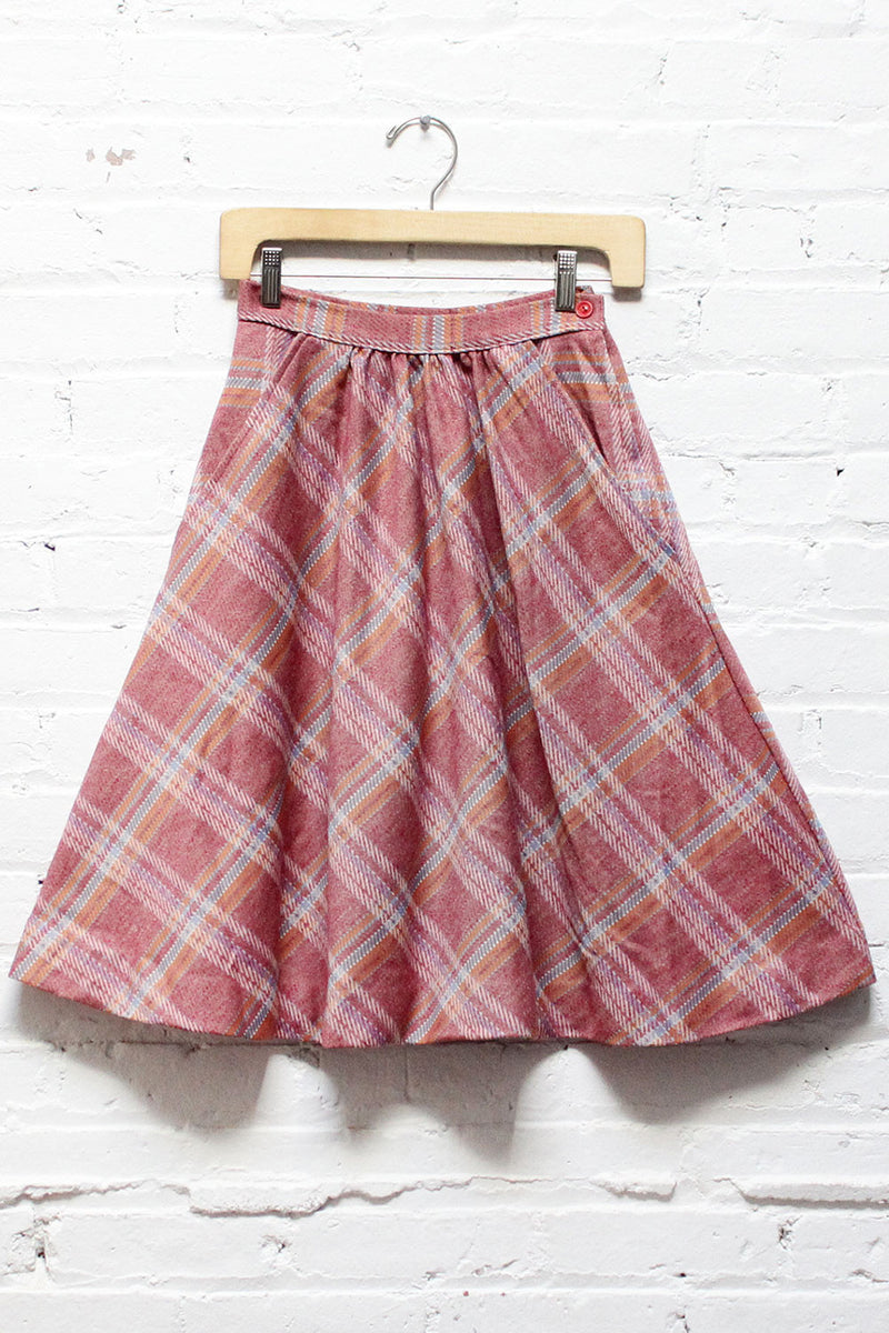 Rose Plaid Flare Skirt XS
