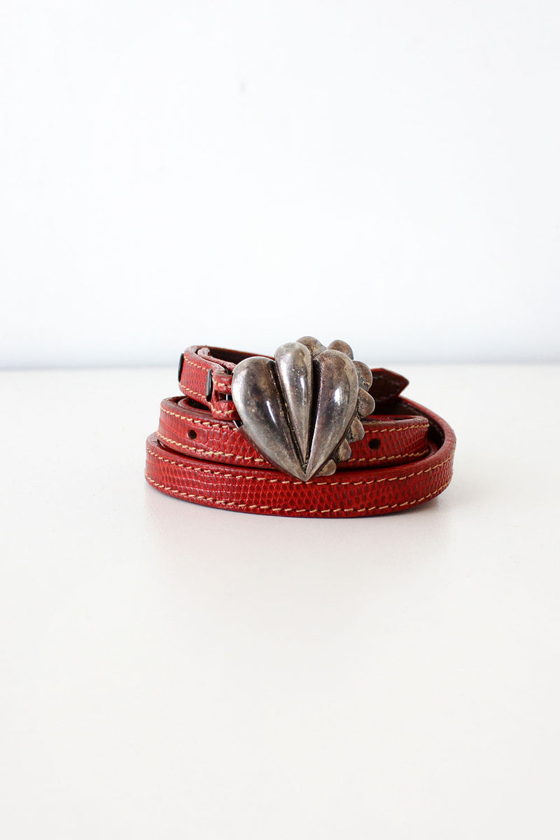 Kieselstein Cord Sterling Heart Skinny Belt