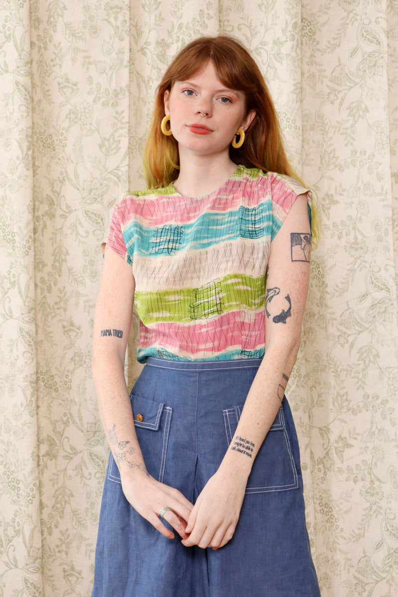 Malbe Silk Squiggle Print Top XS/S