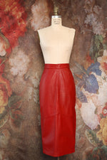 Ruby Red Leather Pencil Skirt M