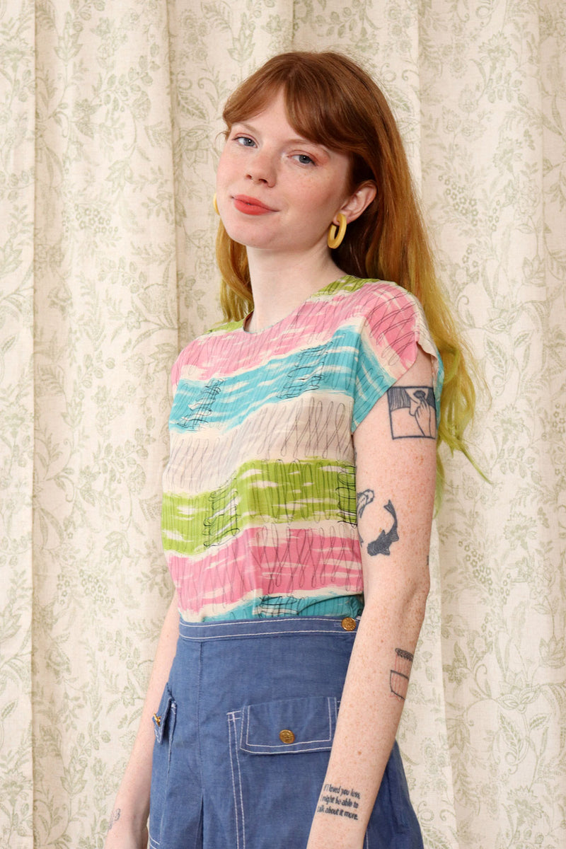 Malbe Silk Squiggle Print Top XS/S