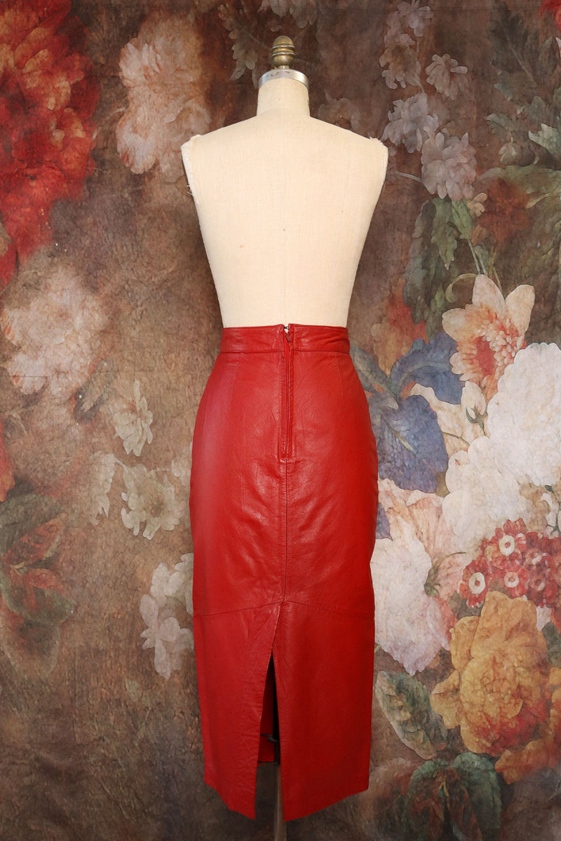Ruby Red Leather Pencil Skirt M