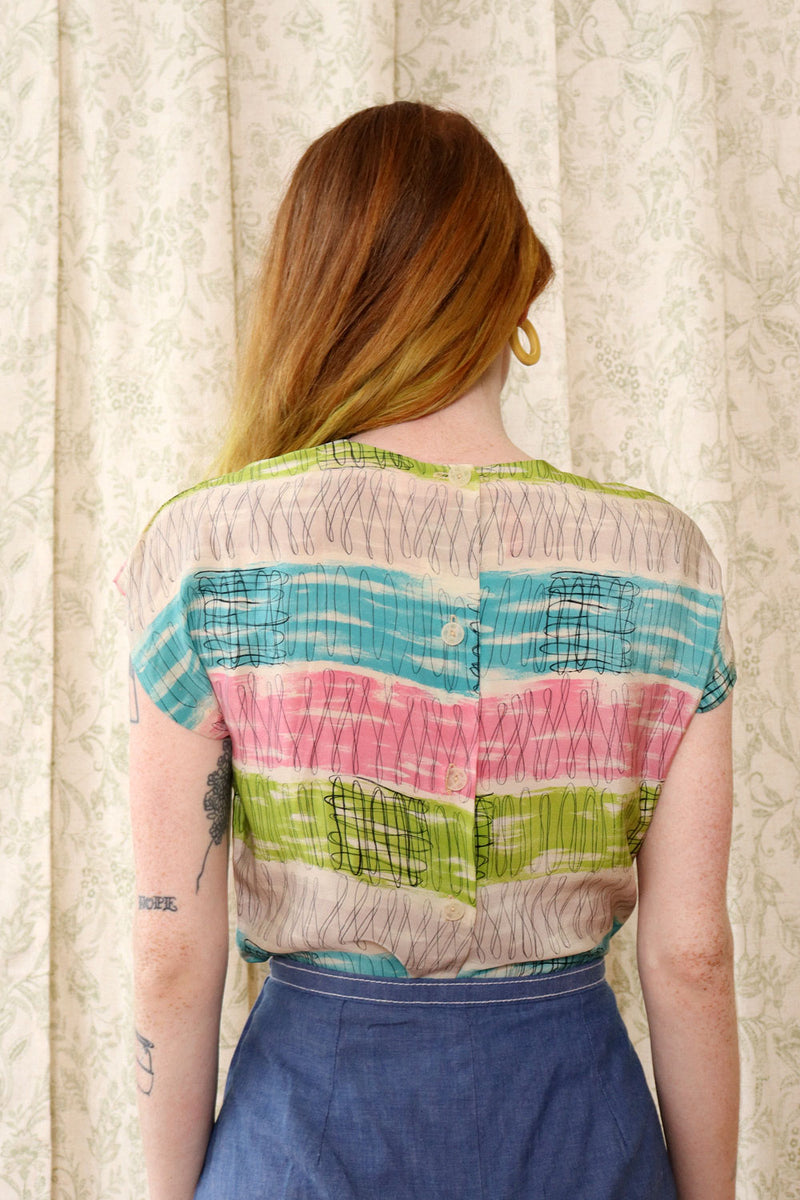 Malbe Silk Squiggle Print Top XS/S