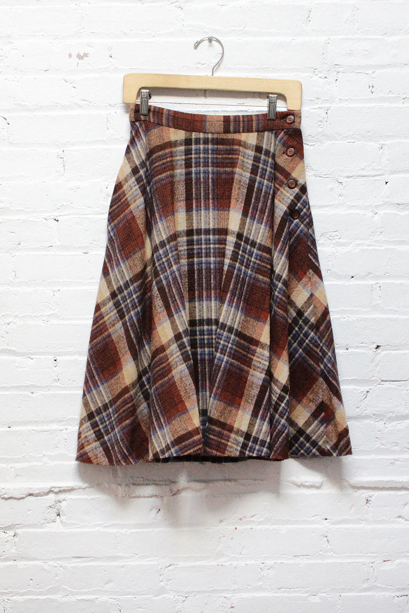 Cocoa Plaid Flare Skirt S