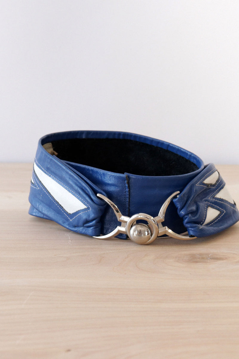 Cobalt Leather Inlay Belt 30"