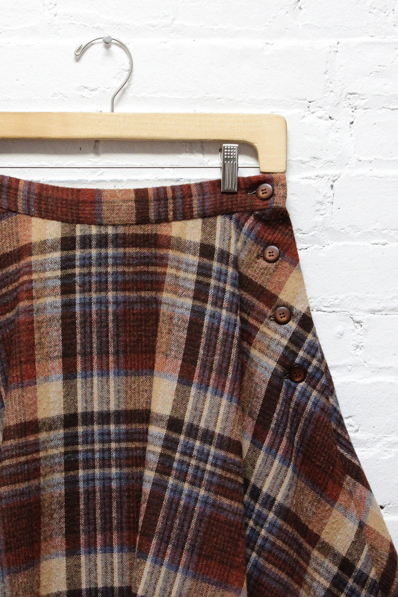 Cocoa Plaid Flare Skirt S