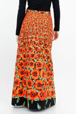 60s Poppy Print Maxi Skirt S