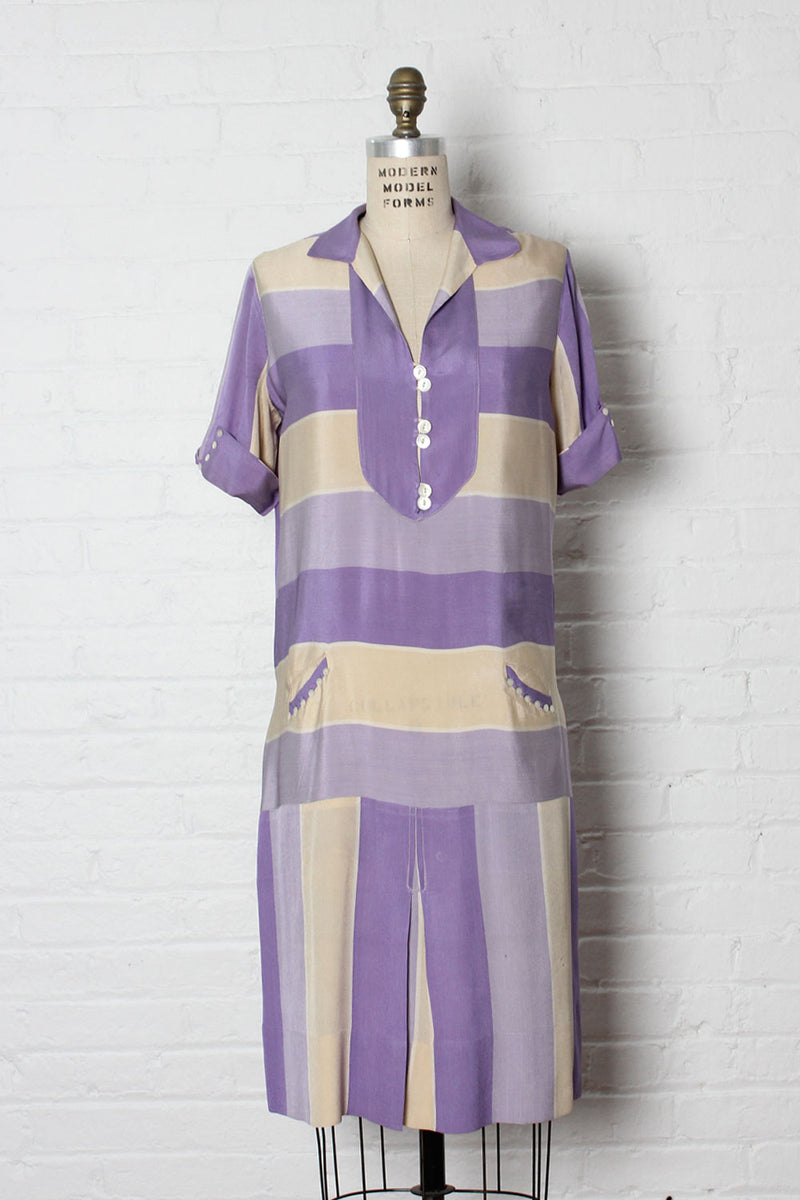 1920s Orchid Silk Stripe Dress S/M