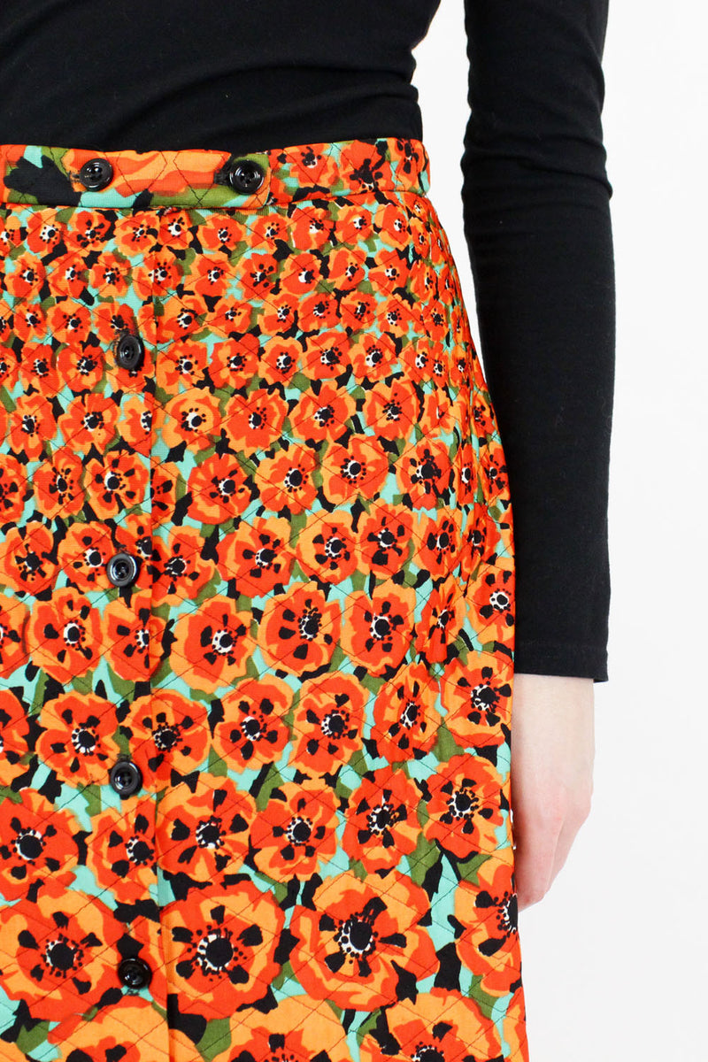 60s Poppy Print Maxi Skirt S