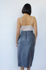 Pewter Paneled Leather Midi Skirt M