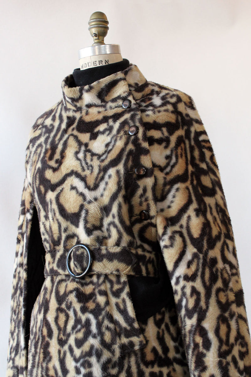 Leopard Belted Cape Coat XS-M