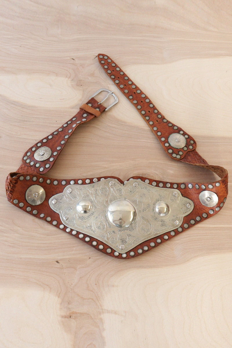 Studded Braided Leather Statement Belt S-L