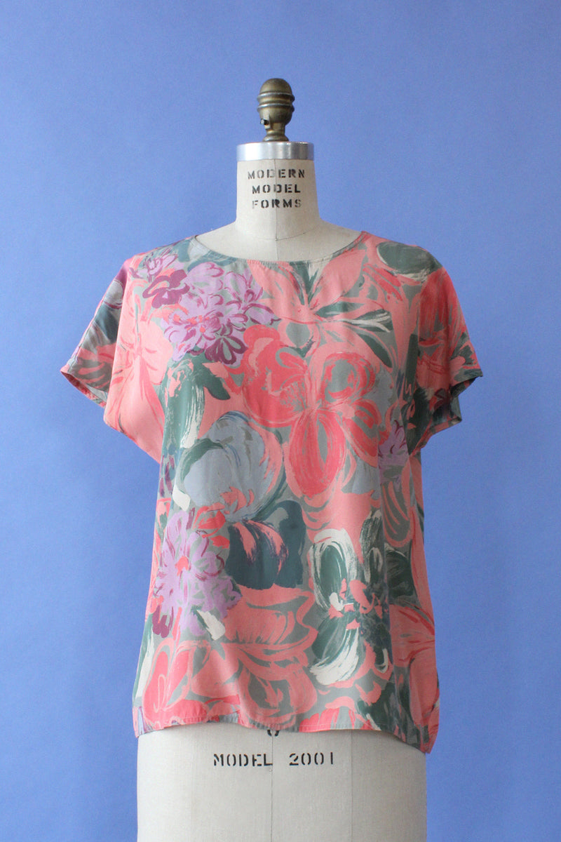 Painterly Peach Silk Top M/L