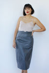 Pewter Paneled Leather Midi Skirt M
