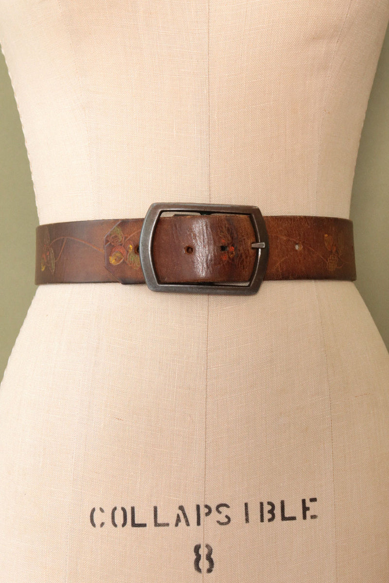 Acorn Tooled Leather Belt S-L