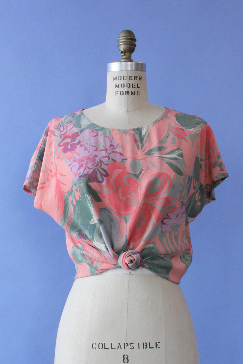 Painterly Peach Silk Top M/L