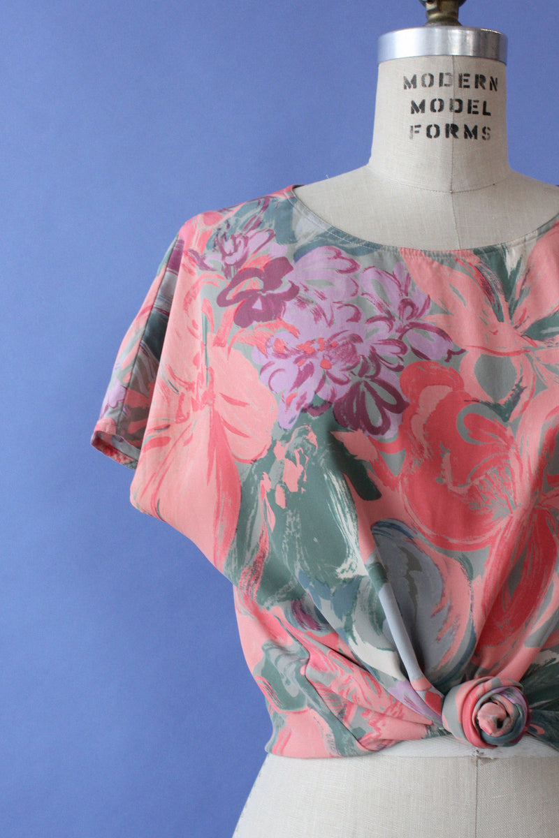 Painterly Peach Silk Top M/L