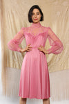Rosé Lace Puff Dress XS