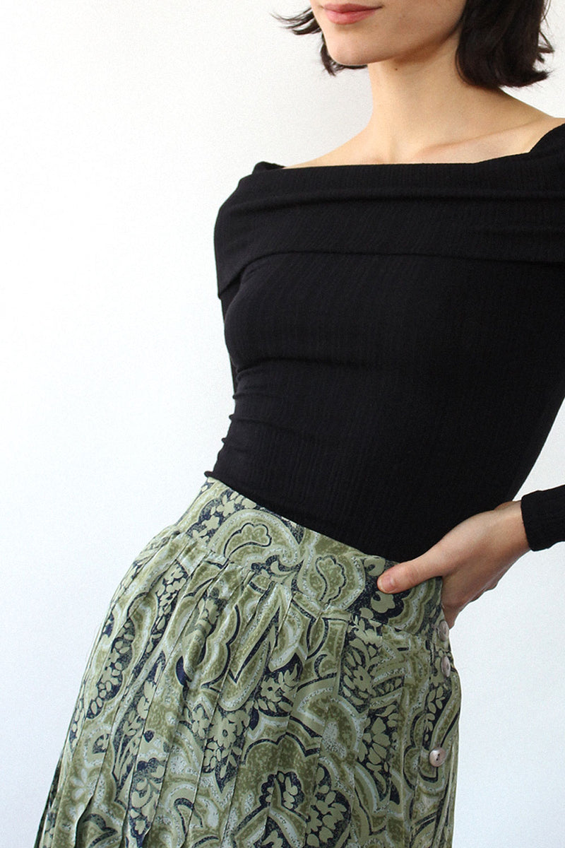 Escada Sage Silk Pleated Skirt S