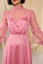 Rosé Lace Puff Dress XS