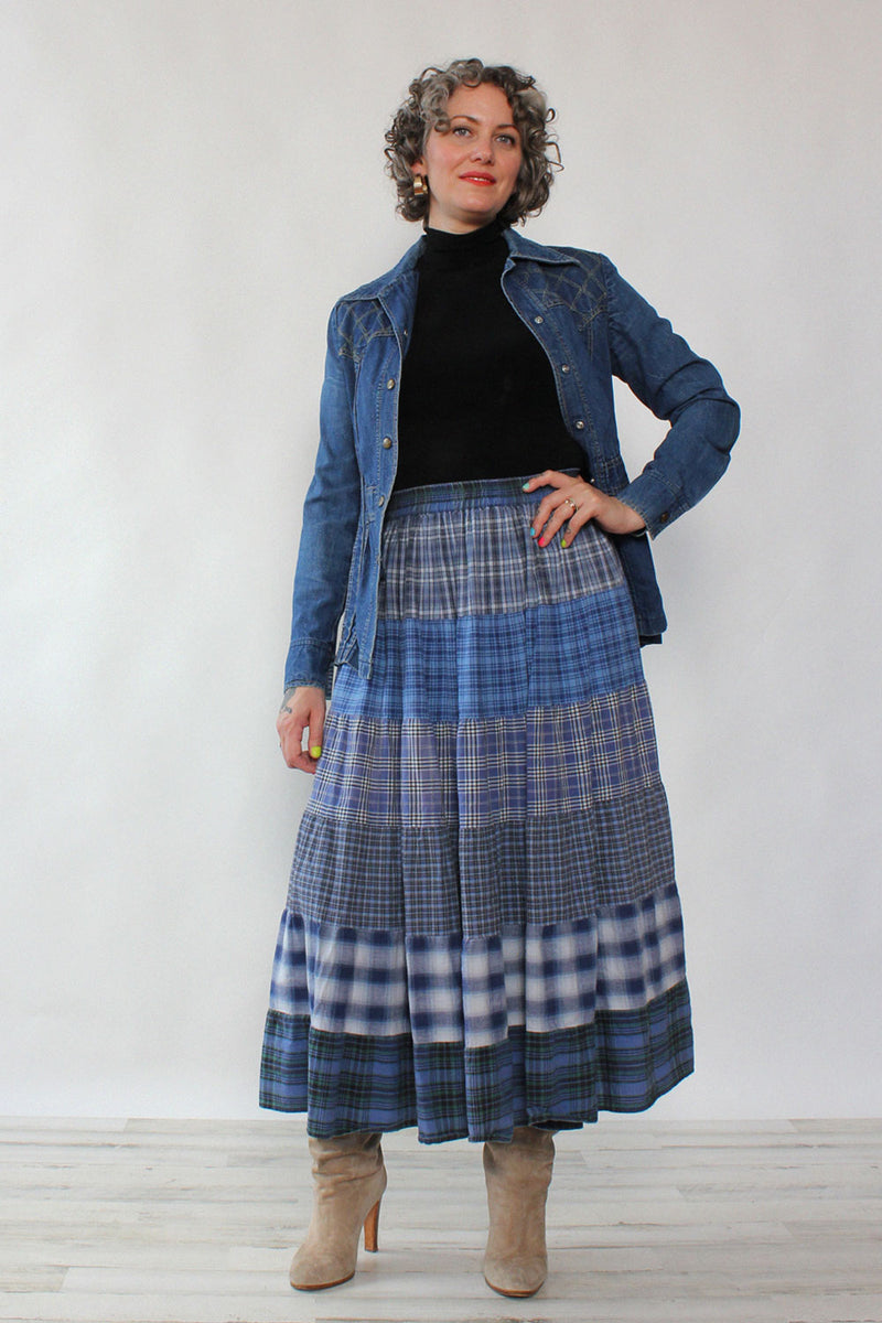 Mixed Flannel Tiered Skirt M L