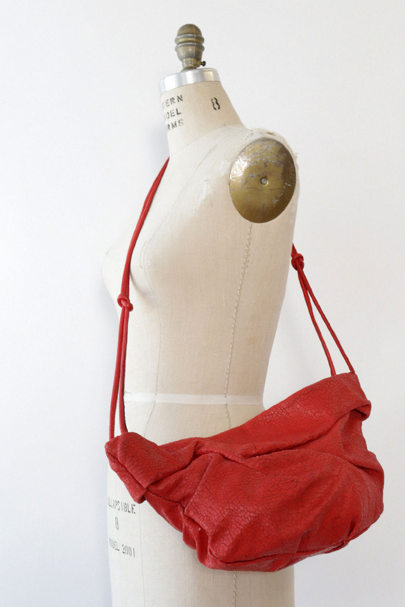 Scrunchy Red Leather Crackle Purse