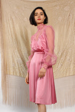Rosé Lace Puff Dress XS