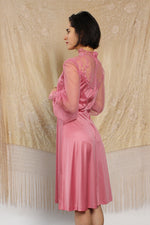 Rosé Lace Puff Dress XS