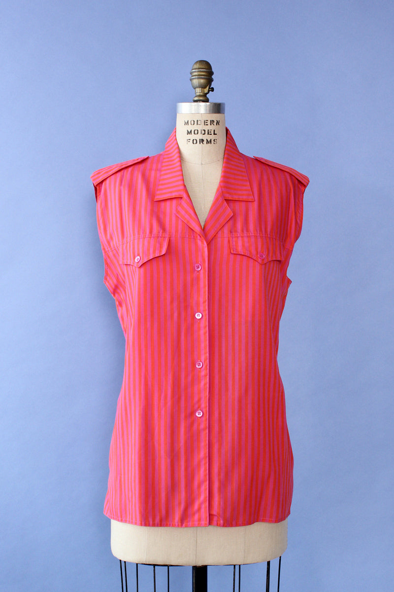 Raspberry Stripe Buttondown L/XL