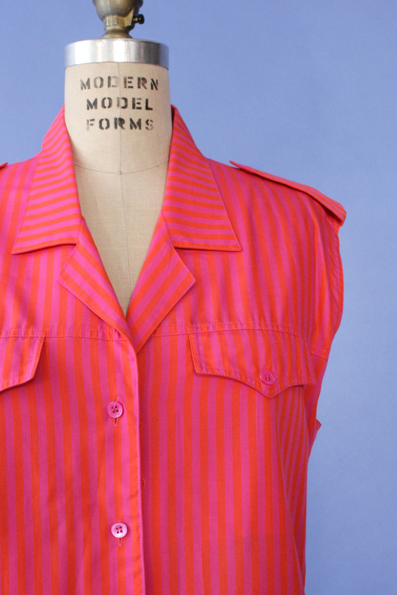 Raspberry Stripe Buttondown L/XL