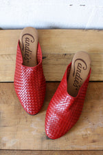 Red Woven Leather Slides 6