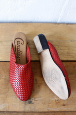 Red Woven Leather Slides 6